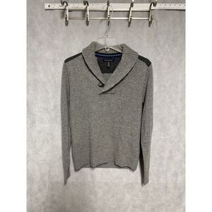 Banana Republic Sweater Men S Gray Shawl Merino Wool Cable Knit Pullover Flannel